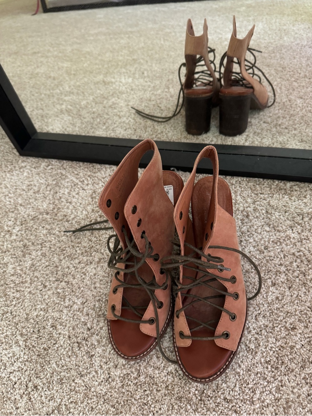 Free people Women's Lace-Up Open-Toe Suede Ankle Boots - Brown - Picture 2 of 6